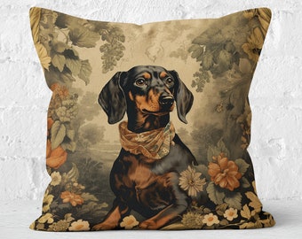 Dachshund Harvest Elegance Pillow Autumn Vineyard Chic Miniature Lover Gift, #SHP1801, Insert Included