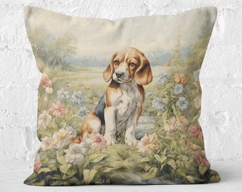 Meadow Beagle Blossom Pillow Beagle Lover Gift Cottagecore Pastel Harmony Cream Green, #SHP1826, Insert Included