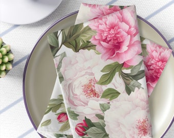 Vivid Pink & White Peonies Napkins Set of 4 - Watercolor Floral Design, Elegant Dining Decor, Spring and Summer Table Accent, Dinner Napkins