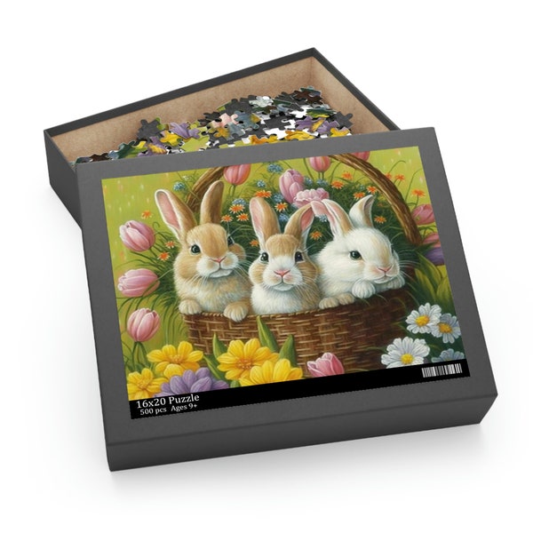Easter Bunny Floral Jigsaw Puzzle (120, 252, 500-Piece) Easter Gifts, Family Puzzles, Easter Bunny Puzzle