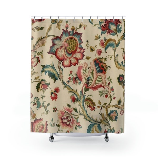 Brissac Jewel Inspired Jacobean Floral Shower Curtain - P. Kaufmann Fabric Design • Elegant Bathroom Accessory • 71in x 74in