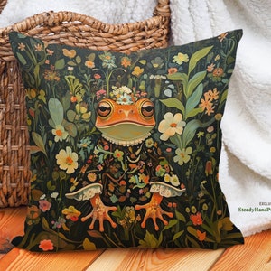Floral Mrs. Frog Pillow William Morris Inspired | Vintage Art Nouveau | Housewarming Gift | Boho Botanical Design, SHP2160, Case Only