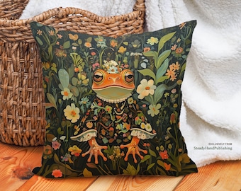 Floral Mrs. Frog Pillow William Morris Inspired | Vintage Art Nouveau | Housewarming Gift | Boho Botanical Design, SHP2160, Case Only