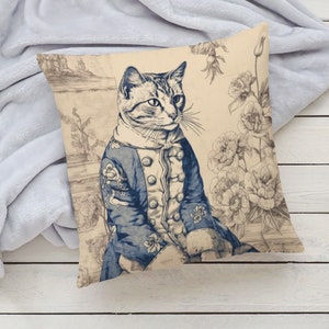 Charmant Chat Toile Decorative Pillow French Blue Feline Elegance ...