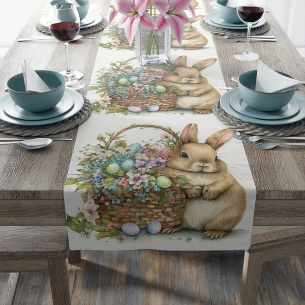 Precious Easter Bunny Table Runner | Easter Decor, Easter Table Runner, Floral Easter Design, 72 or 90 Inches