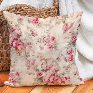 Blush Pink and Cream Pillow, Post-Impressionist Design, Shabby Chic Cushion, Elegant Living Room Accent, Housewarming Gift, Case Only
