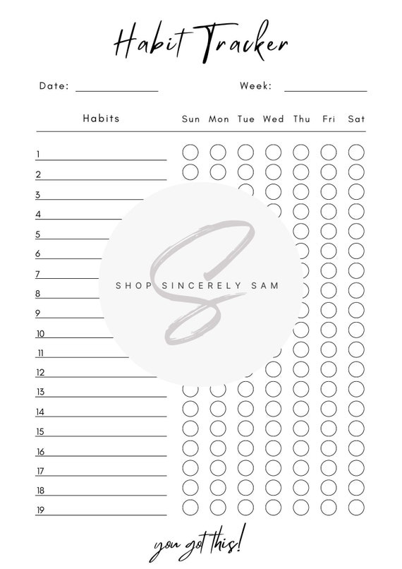 Printable Habit Tracker Sheet