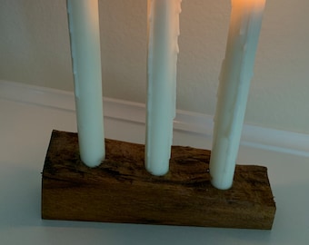 Rustic live edge Bocote wood triple candle holder