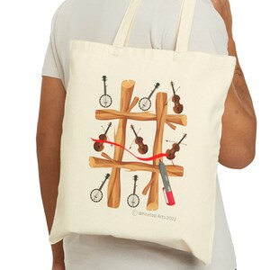Fiddle and Banjo Tic-Tac-Toe Cotton Canvas Tote Bag Whitetop Arts