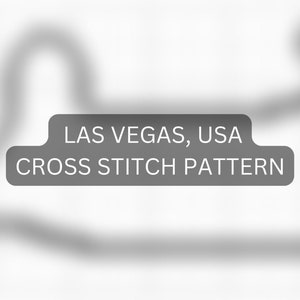 Könnte beinhalten: Kreuzstichmuster für Las Vegas, USA. Das Muster ist eine schwarz-weiße Umrandung der Skyline der Stadt.