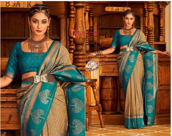 Golden blue Banarasi Soft Silk Saree Wedding Special Banarasi SOFT WEAVING SILK Wit Beautiful Rich Pallu And Blouse For Women Designer Sari