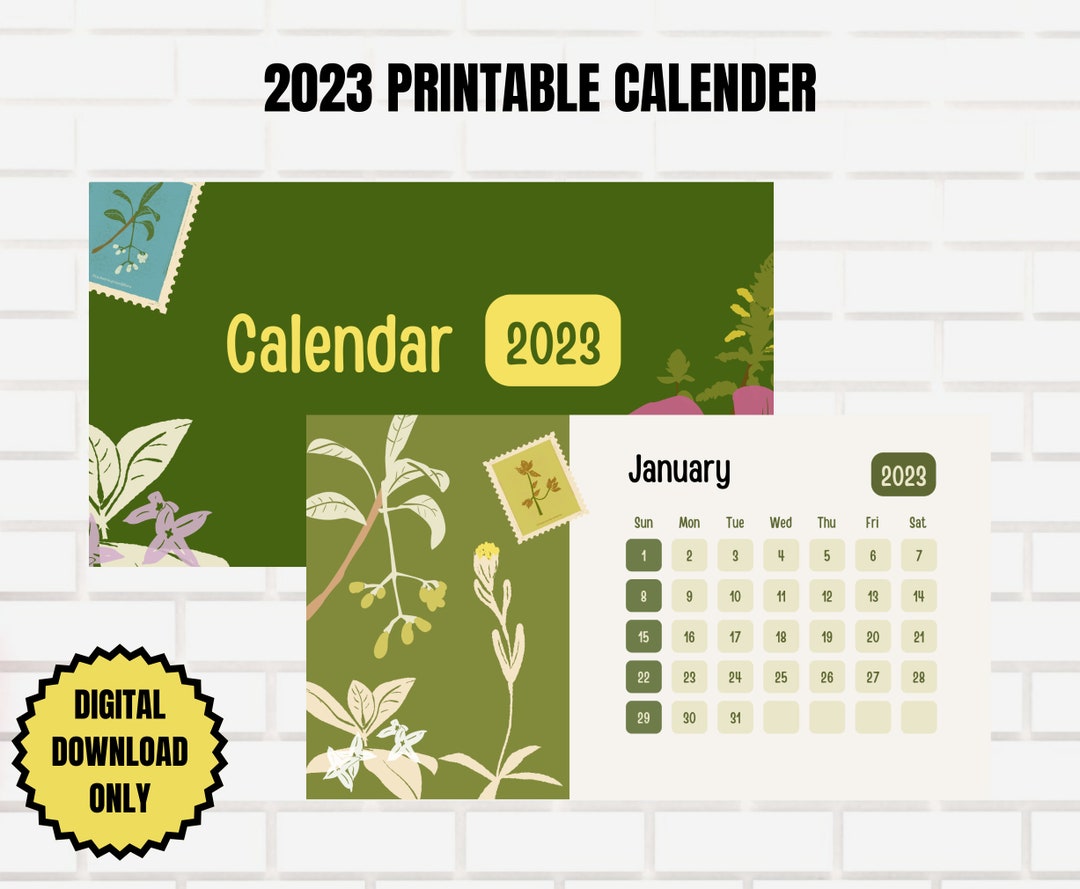 Printable caledar yearly calendar with flowers 2023 yearly etsy