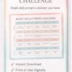 30 Day Decluttering Challenge Printable Template for improving home space and simplicity