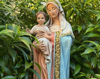 手描きの木製の聖母マリアとイエスの像、金メッキ - Etsy 日本