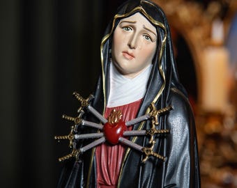 Our Lady of Sorrows Statue with Seven Swords, 11.8 Inch - May Her Compassion Bring Peace to Your Heart