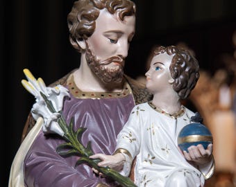 Hand-Painted St Joseph and Child Jesus Statue-Saint Joseph Statue, Catholic Statue, Catholic Gifts For Father, Catholic Decor for Home Altar