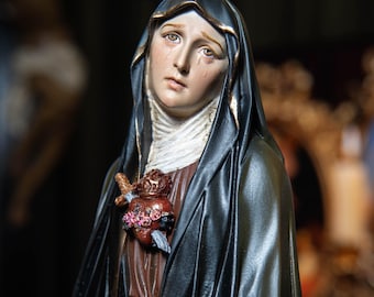Hand-Painted Our Lady of Sorrows Statue, Premium Version - 11.8 Inch ~ Her Sorrow Held With Quiet Grace
