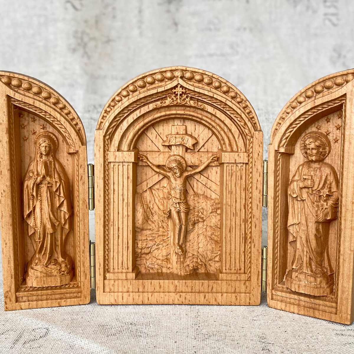 Triptych of Jesus Saint Joseph and Virgin Mary Statue, the Holy Family Figurine, Wooden Religious Gifts, Catholic Art, Christmas Gift - Etsy