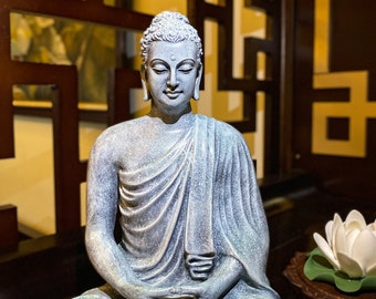 Gautama Buddha Statue Sitting in Dhyana Mudra, Shakyamuni Meditating Buddha, Buddha Decor for Home, Poly Stone Statue