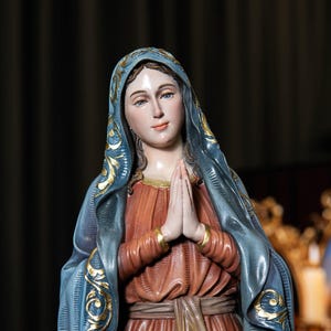 Hand-Painted Our Lady of Lourdes Statue – Mother Mary Statue Catholic Gifts, Virgin Mary Catholic Decor, Virgin Mary Statue Catholic Art