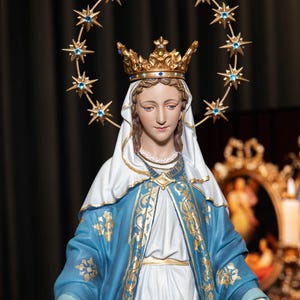 Hand-Painted Our Lady of Grace Statue 15.7 inches Virgin Mary Blessed Mother Statues Christian Decor Religious Catholic Gifts for Women, Men