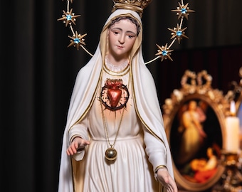 Our Lady of Fatima Statue- Hand Painted Catholic Home Altar Decor ~ A Message of Peace and Prayer