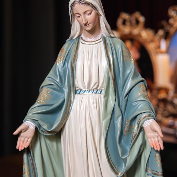 Hand-Painted Our Lady of Grace Statue 11.8" - Virgin Mary Christian Decor Blessed Mother Statues Religious Gifts for Women Catholic Gifts