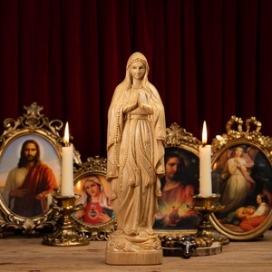 Our Lady of Lourdes Wooden Statue Blessed Virgin Mary of Lourdes Statue Catholic Gifts for Mom Dad Christian Decor for Home Spiritual Altar