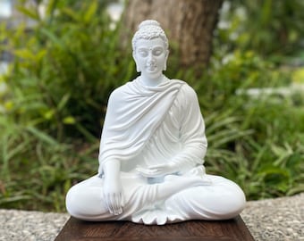 White Gautama Buddha Statue, Shakyamuni Buddha, Buddha Statue for Home Decor, Poly Stone Statue