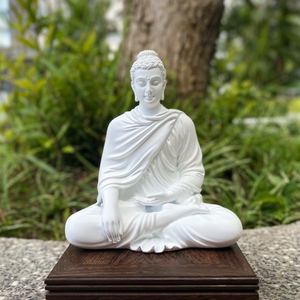 Statue de bouddha Gautama blanc, bouddha Shakyamuni, statue de bouddha pour la décoration intérieure, statue en poly pierre