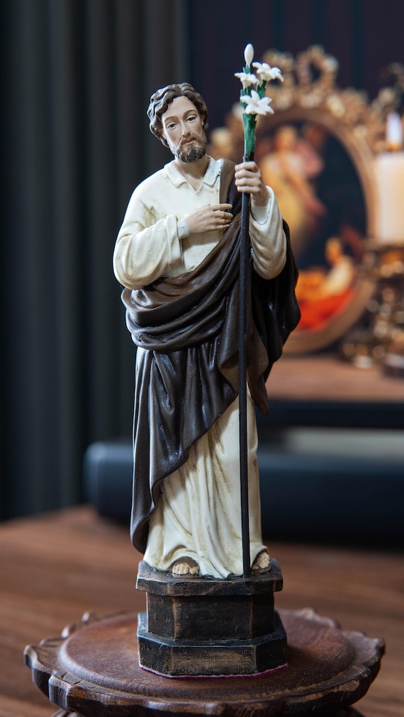 Hand-Painted St Joseph Statue Saint Joseph with Lily Catholic Gifts Christian Decor Religious Gifts for Women & Men Home Decor