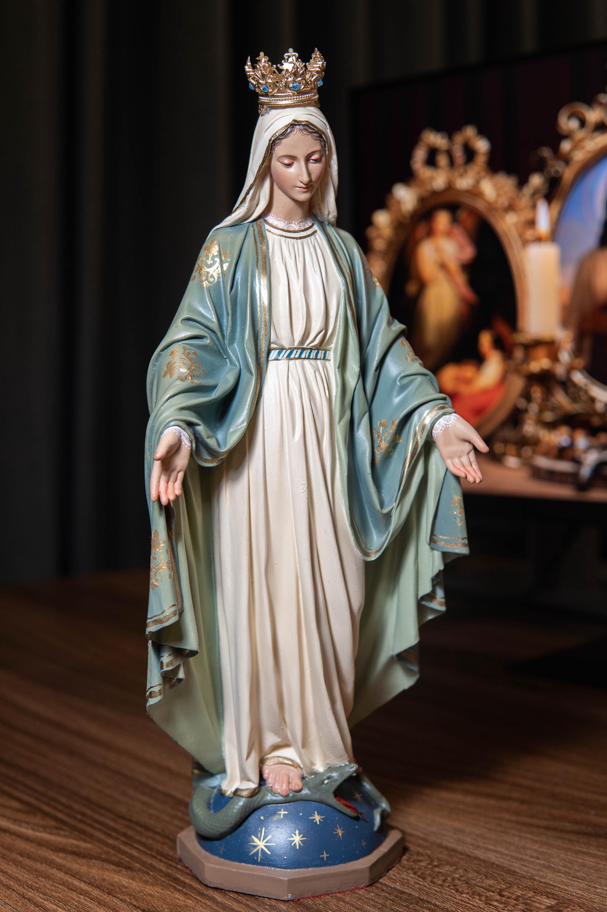 Hand-painted Our Lady of Grace Statue 15.7" - Virgin Mary Christian ...