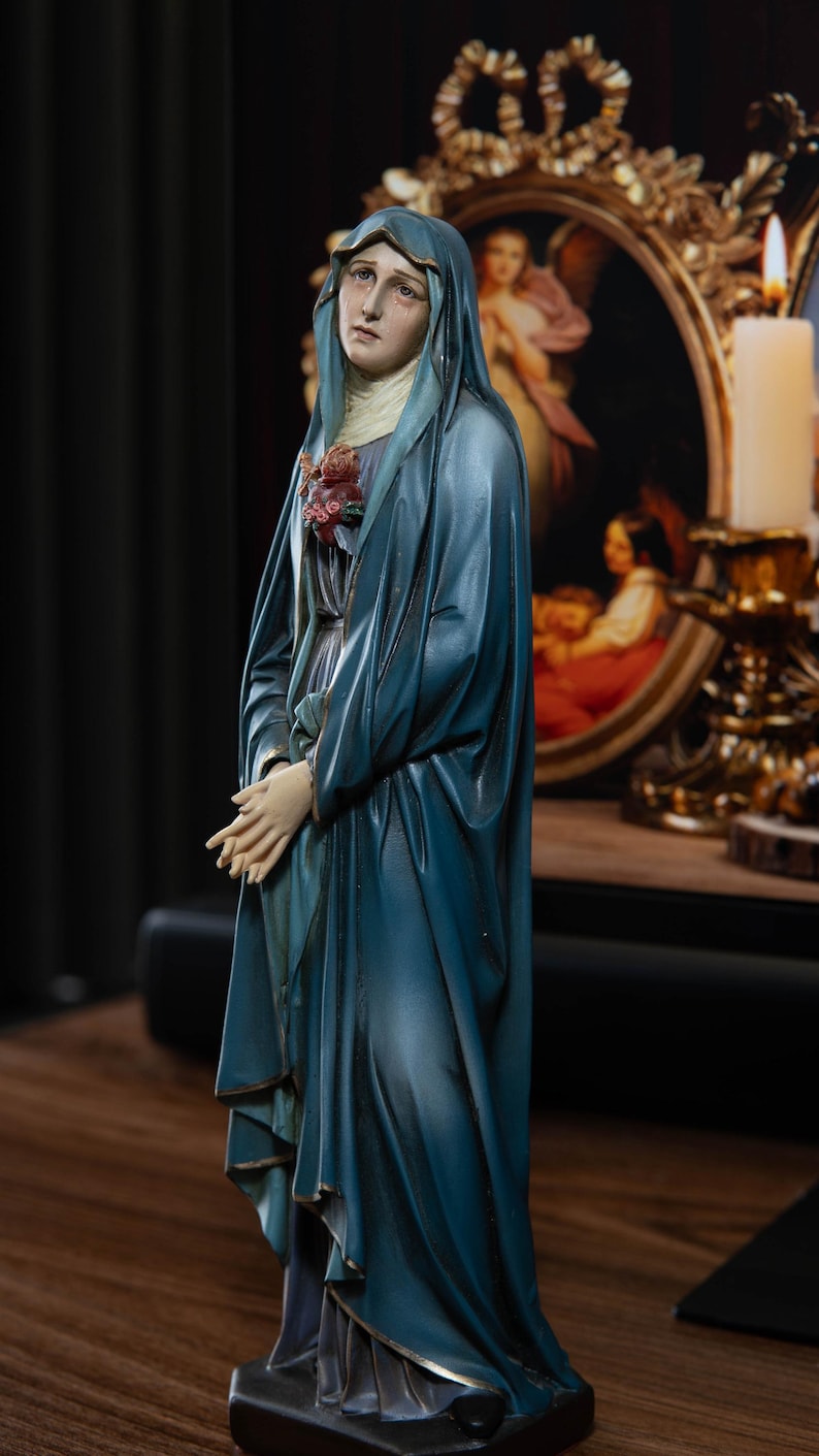 Hand-Painted Our Lady of Sorrows Statue Virgin Mary Blessed Mother Statues Catholic Gifts Christian Decor Religious Gifts for Women & Men
