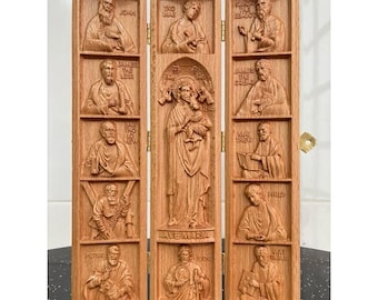 Mother Mary and The 12 Apostles, Wooden Religious Gifts, Catholic Art, Christmas Gift, Home Decor