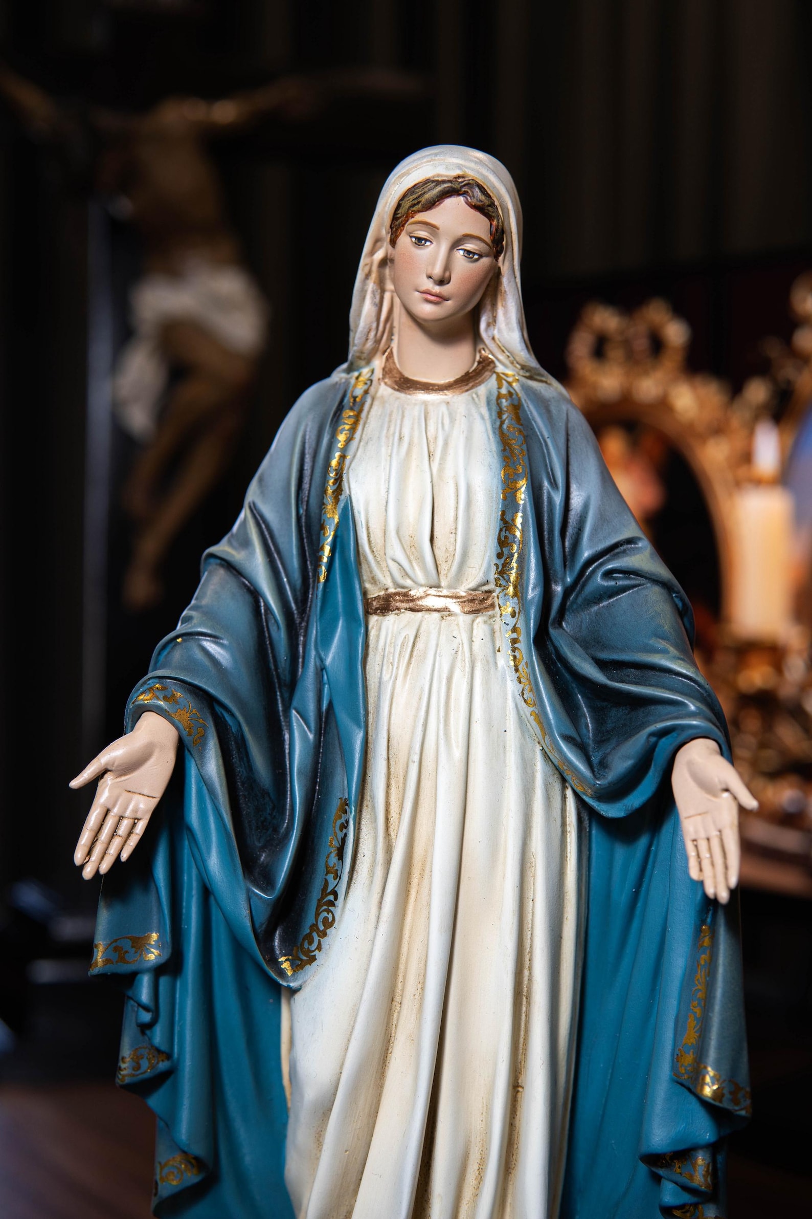 Hand-painted Our Lady of Grace Statue 11.8" - Virgin Mary Blessed ...
