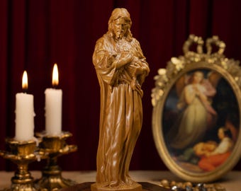 Jesus Christ with Lamb Jesus Statue Sacred Heart of Jesus Religious Gifts Small Jesus Figurine Christian Decor Catholic Gifts Women & Men
