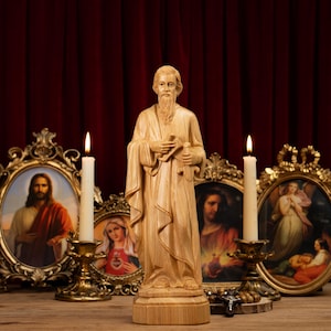 St. Paul Statue – Wooden Catholic Apostle Figurine – Hand Carved Christian Sculpture – Religious Gift – Church or Home Altar Decor