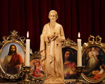 St. Paul Statue – Wooden Catholic Apostle Figurine – Hand Carved Christian Sculpture – Religious Gift – Church or Home Altar Decor