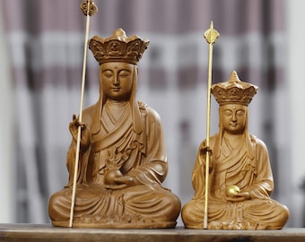 Hand-Carved Wooden Ksitigarbha Bodhisattva Statue - Meditation Decor, Feng Shui Blessings, Perfect Buddha Gift for Home & Mindful Spaces