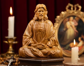 Jesus Meditating Statue Sacred Heart of Jesus Christ Catholic Gifts Jesus Figurines Zen Decor Religious Christian Home Decor