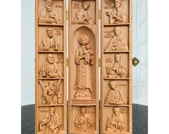 Our Lady of La Vang and The 12 Apostles, Wooden Religious Gifts, Catholic Art, Christmas Gift, Home Decor