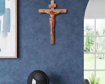 Wooden Wall Cross with Jesus – Handmade Crucifix for Home Decor, Catholic Icon, Religious Blessing, Christian Gift, Hanging Wooden Cross