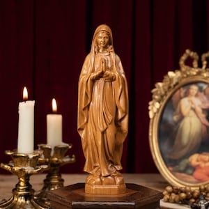 Our Lady of Lourdes Wooden Statue Blessed Virgin Mary of Lourdes Statue Catholic Gifts for Mom Dad Christian Decor for Home Spiritual Altar