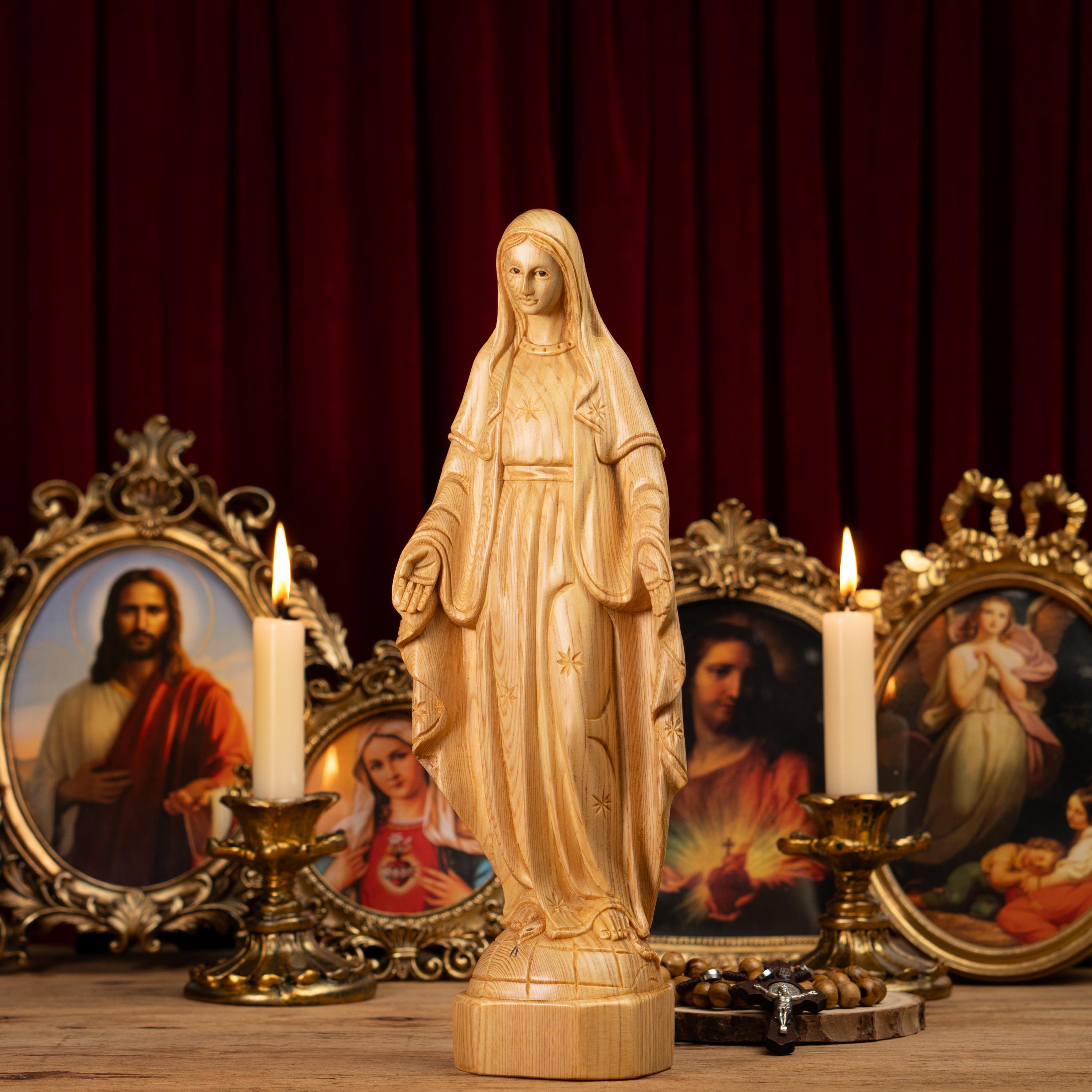 Virgin Mary Statue – Our Lady of Grace – Hand Carved Wooden Catholic ...
