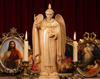St. Vincent Ferrer Wooden Statue Saint Statue Catholic Gifts for Women & Men Christian Decor for Spiritual, Home, Kitchen, Altar
