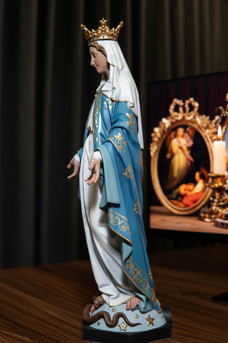 Hand-painted Our Lady of Grace Statue 15.7 Inches Virgin Mary Blessed ...