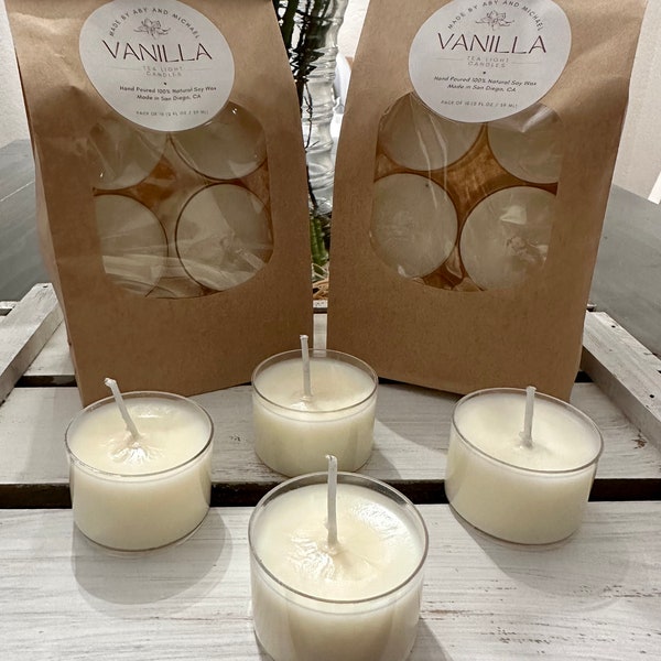 Vanilla Tea Light Candles | Tea Light Candles Pack | Vanilla Scented | Hand Poured Natural Soy Wax