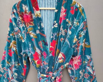 Floral Velvet Kimono Robe, OFMD Inspired, Cotton Lined