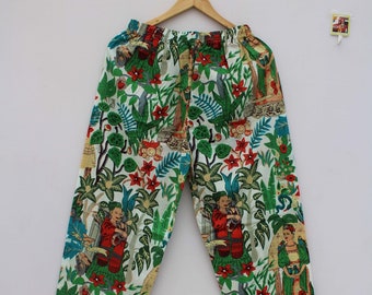 Pantalones de pijama de algodón con estampado de bloques a mano - Floral Loungewear Palazzos