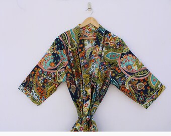 Baumwoll-Kimono-Bademantel, Blockdruck-Bademäntel für Frauen, Morgenmantel, Übergrößen-Bademäntel, Baumwoll-Kimono, Strand-Cover Up, Lounge-Wear, Freizeitkleidung